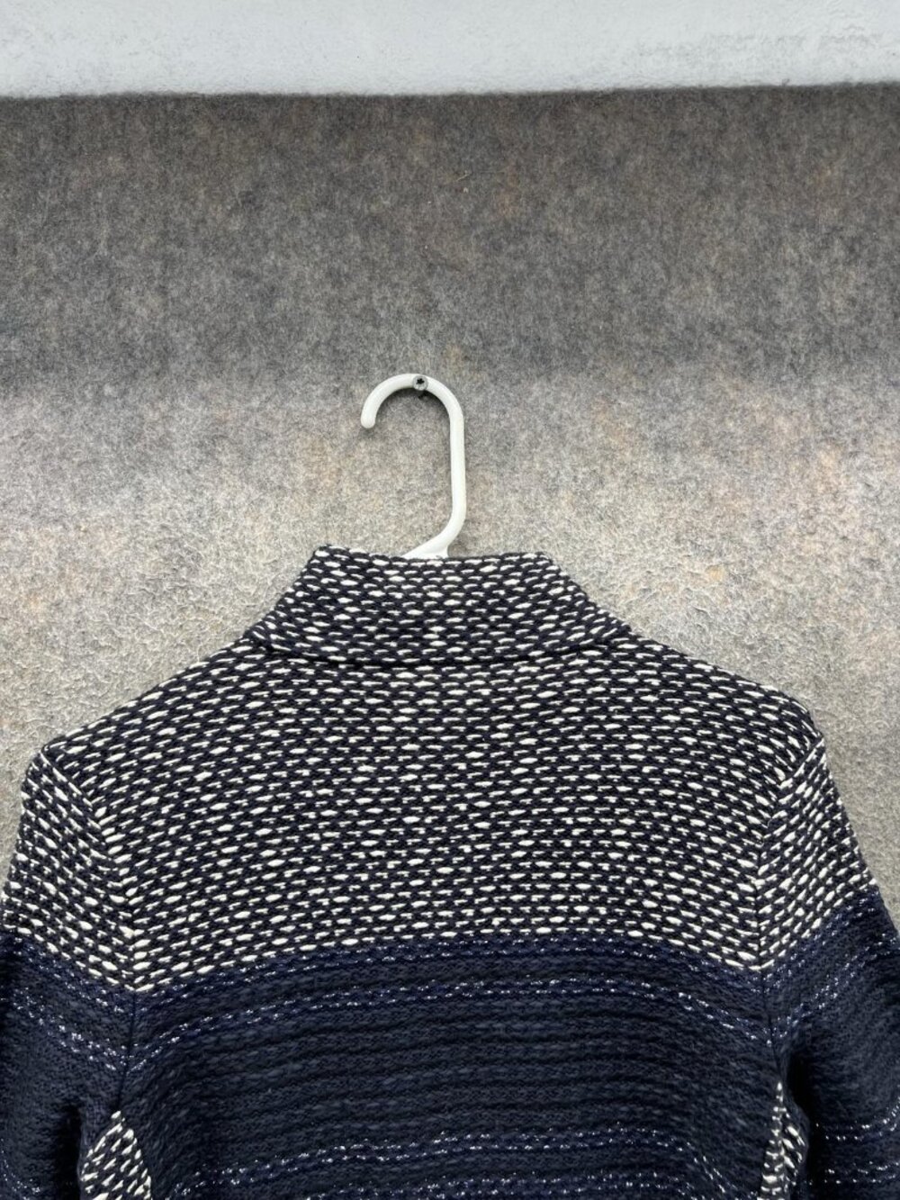 Chico's Sweater Womens 1 Blue Mock Neck Full Zip Striped Knit Long Sleeve - Picture 9 of 10